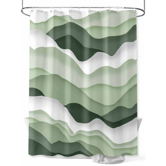 Sage Green Ombre Long Shower Curtain Set, Waterproof Shower Curtains for Bathroom, Modern Moire Geometric Abstract Washable Fabric Cloth Bath Curtain for Bathtub Decoration with Hooks 72x84 Inches