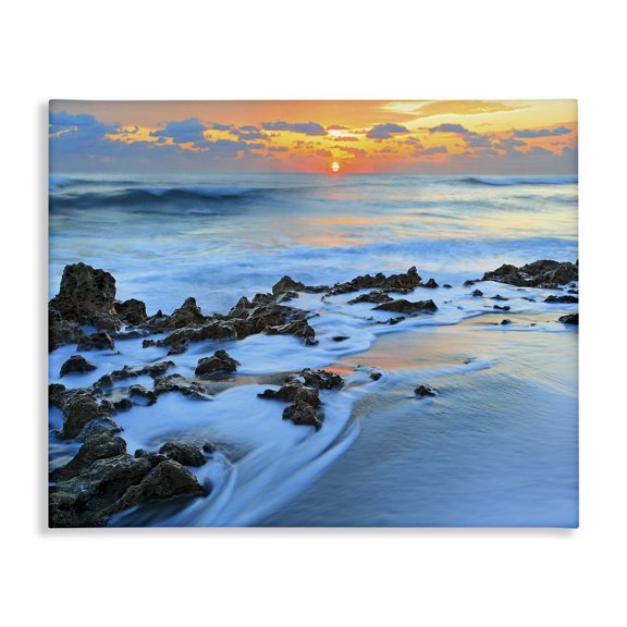 Stupell Industries Coastal Bumpy Seashore Dawn Bubbly Beach Sundown Skies Canvas Art, 20 x 16, by Patrick Zephyr