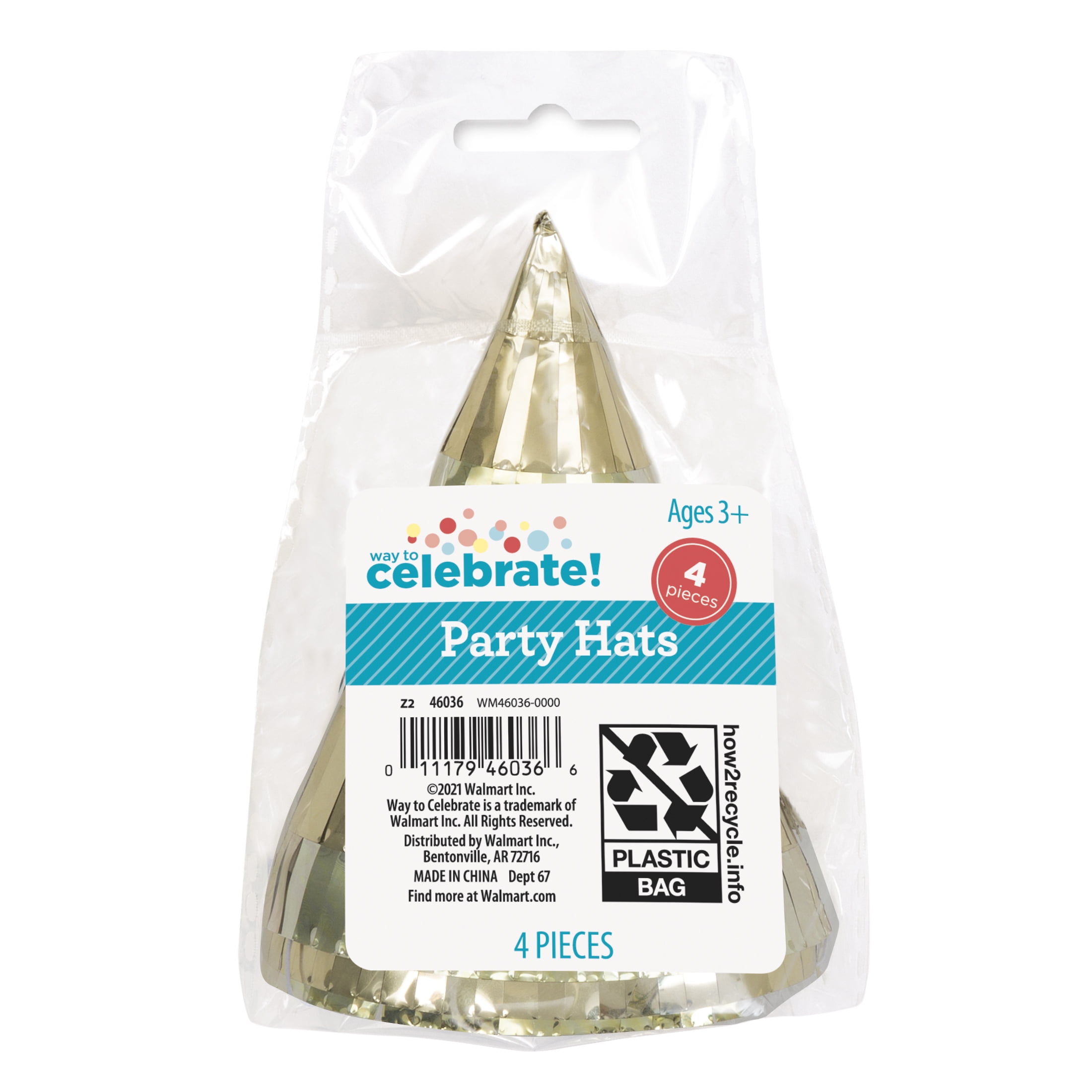 (4 pack) Mini Gold Fringe Foil Party Hats, 4 Count, by Way To Celebrate