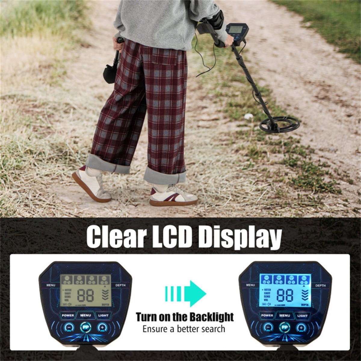Metal Detector Black IP67 Waterproof Search Coil 4Modes 10In Depth DSP Chip LCD Display Adjustable 44.5In Beach Outdoor Adventure Adults Teens Shovel Headphones Carry Bag Batteries Gold Coins Relics