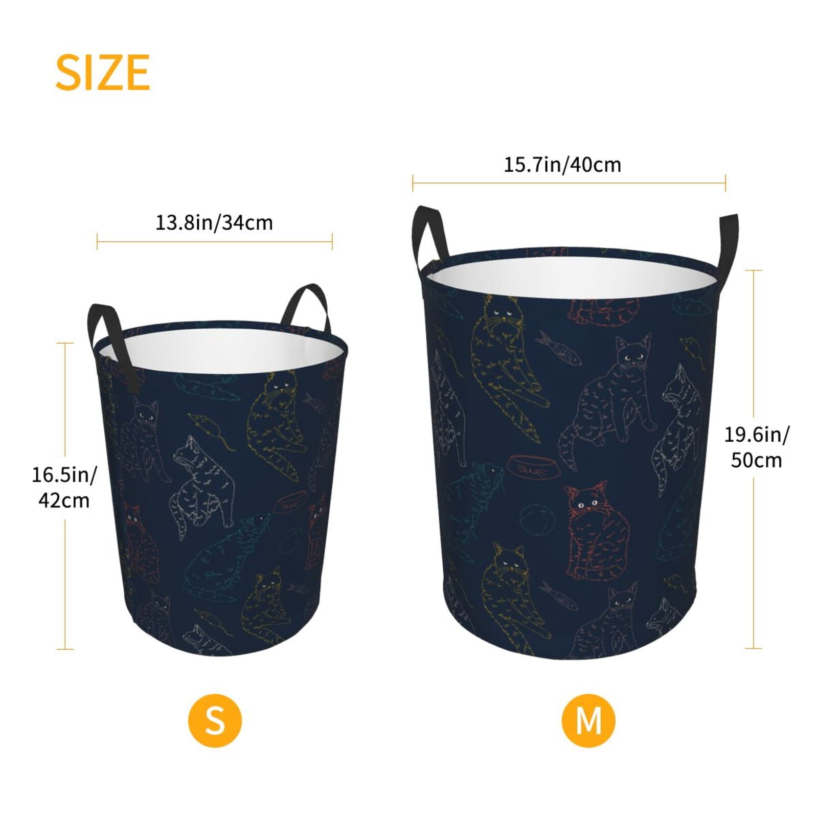 Large Laundry Basket with Handles - Classic Handmade Colorful Cat Kids Baby Dirty Clothes Laundry Hamper for Bedroom Aesthetic
