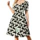 thumbnail image 2 of Vestido negro de manga corta con diseño de gatos en una celosía. Vestido holgado de verano para mujer., 2 of 7