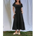 thumbnail image 6 of Women Summer Casual Square Neck Flutter Sleeve Boho Smocked A-Line Flowy Tiered Modest Midi Sun Dress with Pockets black L, 6 of 8