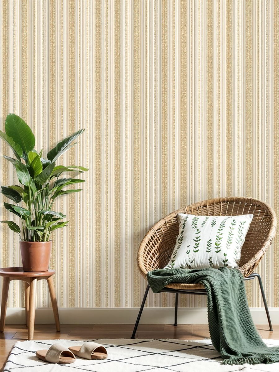 Peel and Stick Wallpaper Elegant Vintage Floral Golden Stripes Delicate Wall Mural 17.7in x 9.8ft Self Adhesive Removable Wall Paper Renter Friendly Wallpaper for Bedroom Studio Lake House