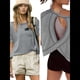 thumbnail image 3 of Camisetas de Entrenamiento de Corta para Mujer, Blusas con Espalda Abierta, Informales, para Yoga, Atléticas, Gimnasio, Holgadas, para Correr Gris M, 3 of 7