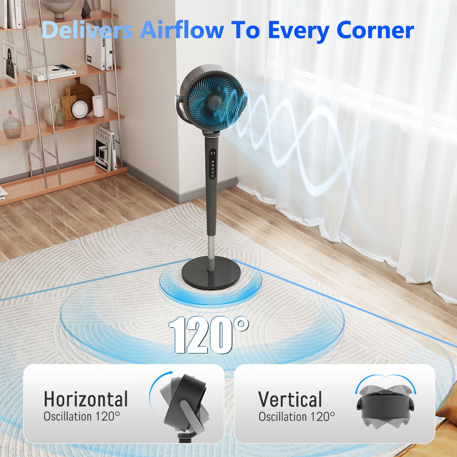 Pedestal Fan with Remote & Adjustable Height , Quiet 16 Speeds & 5 Modes, 120° Dual-Axis Oscillating Standing Fan,12H Timer for Home Office Bedroom