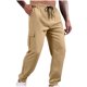 thumbnail image 1 of Pantalones largos para hombre, color sólido, bolsillo, cintura elástica, cordón ajustable, pantalones casuales de poliéster para hombre, 1 of 5