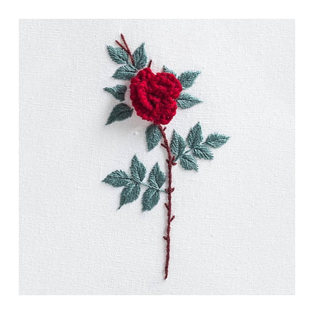 Pre-Printed Cloth Embroidery Flower Stumpwork Crafts for Beginner Adults - Rose