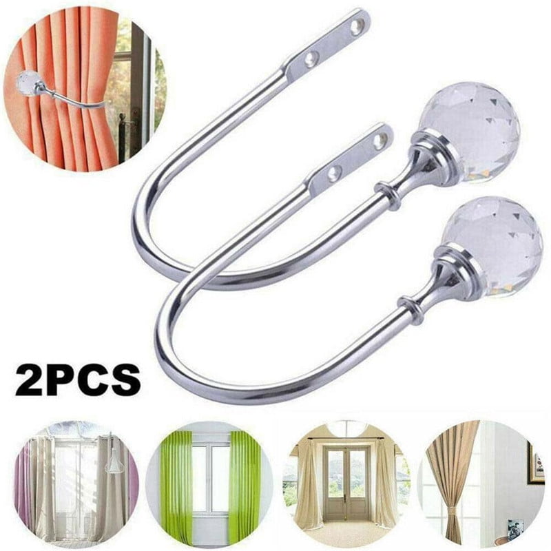 2PCS Silver Metal Crystal Curtain Holdback Wall Tie Backs Hooks Hanger Holder YA 