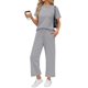 thumbnail image 1 of Conjuntos de 2 piezas para mujer Casual verano viajes vacaciones trajes de manga corta Tops pantalones de pierna ancha conjuntos de salón,1 Grey,XL, 1 of 9