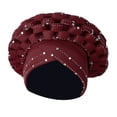 thumbnail image 2 of Pañuelo para la cabeza con diamantes de imitación, turbante africano, gorro, hiyab, gorro para mujer Color rojo oscuro, 2 of 9