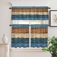 thumbnail image 2 of 3 Piece Kitchen Curtains and Valances Set Farmhouse Navy Blue Brown Cafe Curtains 24 Inch Length Vintage Wooden Striped Valance & Tier Curtain for Living Room Bedroom Small Window 54"x18"+27"x24"*2, 2 of 6