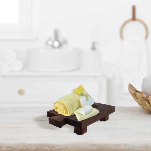 TEHAUX Stool Wood Wooden Soap Holder Stool Brown Wood 1Set
