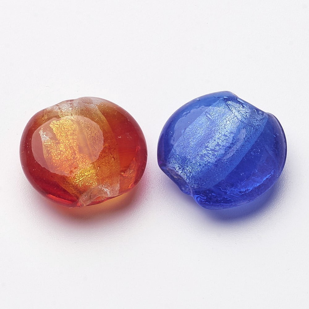 200 pc Handmade Silver Foil Glass Beads Flat Round Mixed color 20mm in diameter 10mm thick hole: 2mm