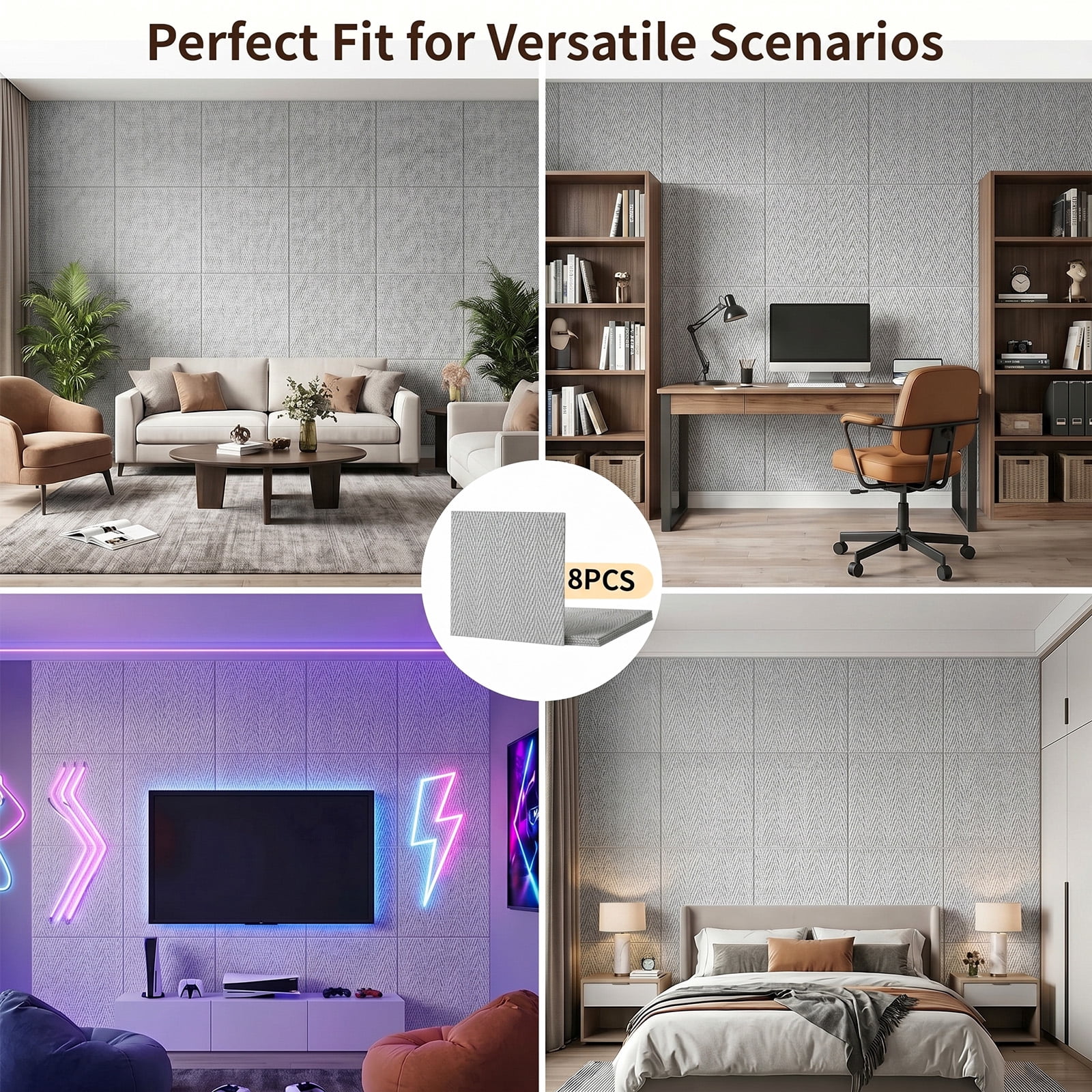 BEAUTYPEAK 8PCS 24"x 24" 3D Wall Panels Lightweight Wall Decor Panels for Home, Cement Grey