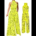 thumbnail image 3 of Elegantes para Mujer, para Fiestas de Noche, Invitadas de Boda, Grandes, Sin Mangas, Pantalones Largos de Pierna Amarillo S, 3 of 5