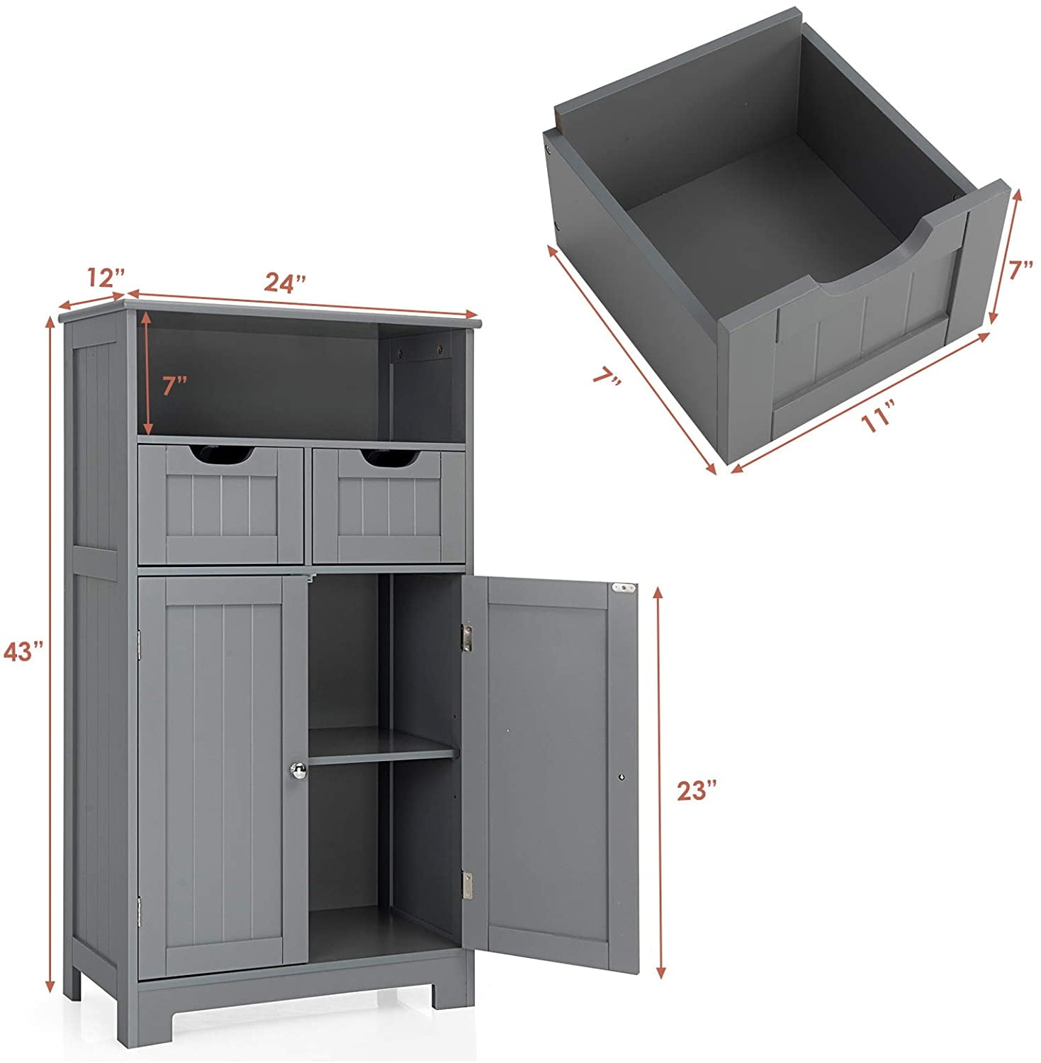 Magic Home Tall Bathroom Freestanding Storage Cabinet with Adjustable Shelf,  Drawer and Acrylic Doors,Grey CS-WF283639AAL - The Home Depot