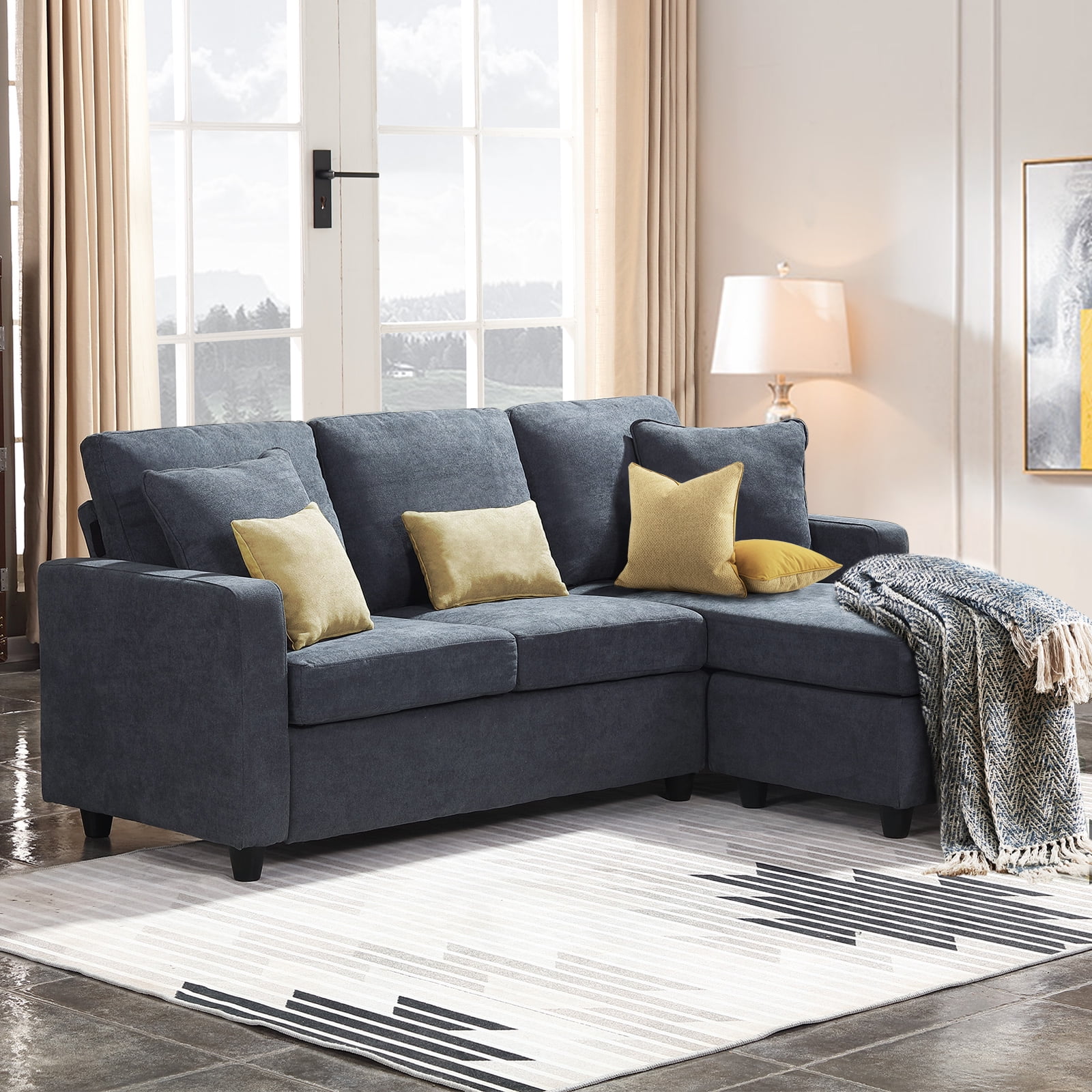 Grey AVAWING Sectional Sofa Couch L-Shaped Convertible Couch with Reversible Chaise Modern Linen Fabric Sofa for Small Space
