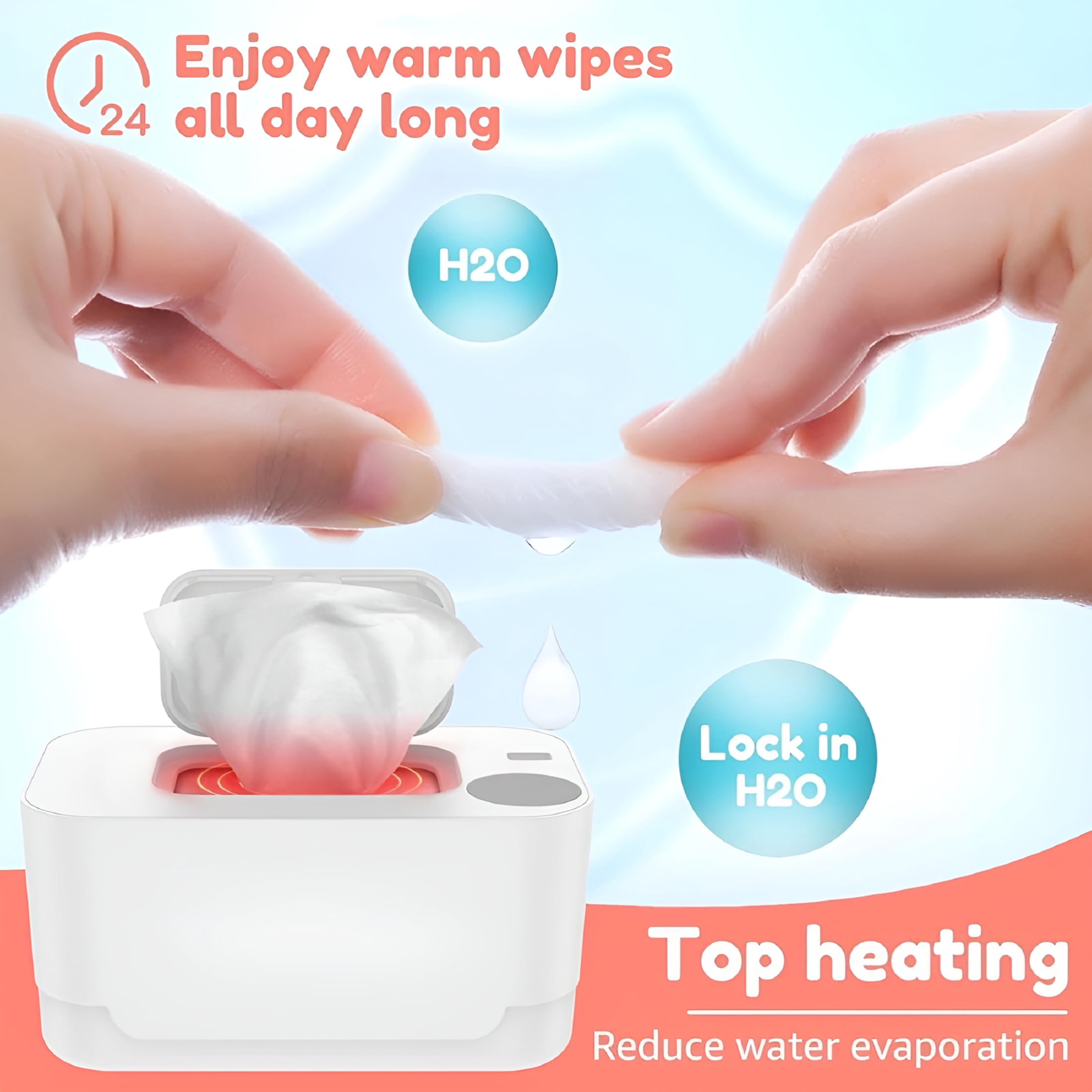 ACDANC Portable & Silent USB Baby Wipe Warmer and Baby Wet Wipes Dispenser with Smart Touch Night Light, White