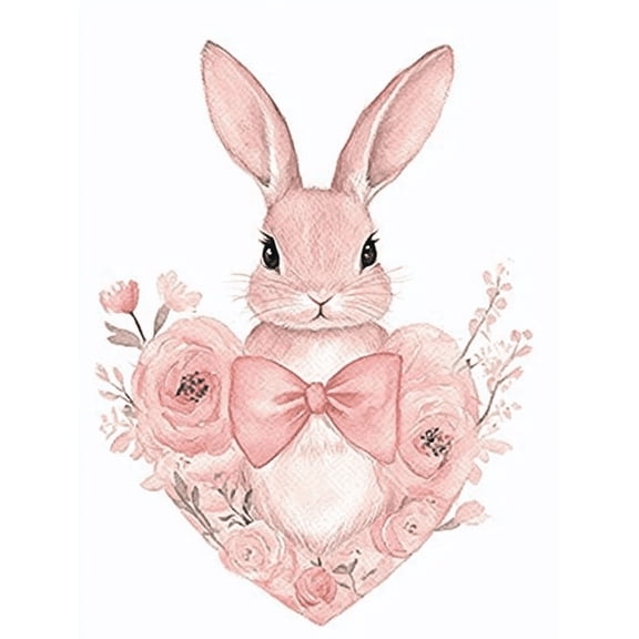 Pink Bunny Rabbit Floral Canvas Wall Art Perfect for Bedroom Living Room Nursery Bathroom and Office Decoration.