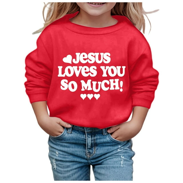 FAOWME Girls Fall Letter Print Round Neck Long Sleeve Casual Sweatshirt Red 13-14 Years