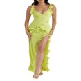 thumbnail image 4 of PENGXIANG Volants Profond V-Cou Bretelles Longues Robe pour les Femmes Y2k Dos Nu Haute Split Robes de Soirée d'Été, 4 of 9