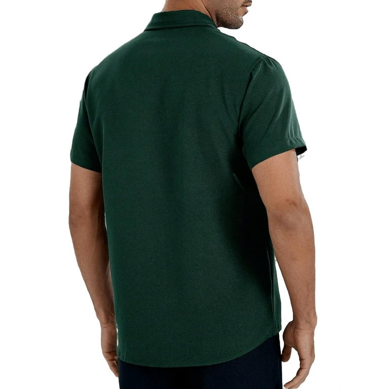Solid Collar Shirt Short Sleeve Dark Green Men Shirts Men s Walmart