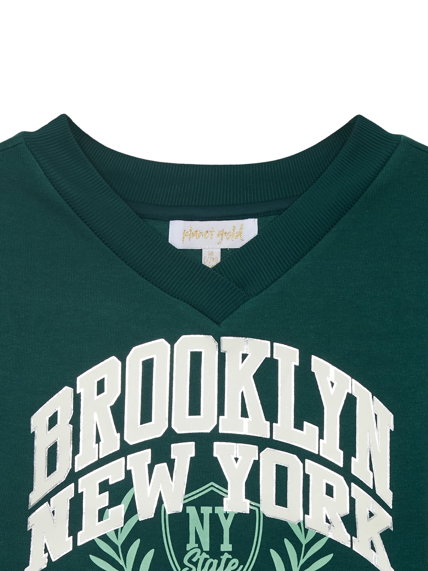 Planet Gold Girls Brooklyn New York V-Neck Sweatshirt, Sizes 4-18