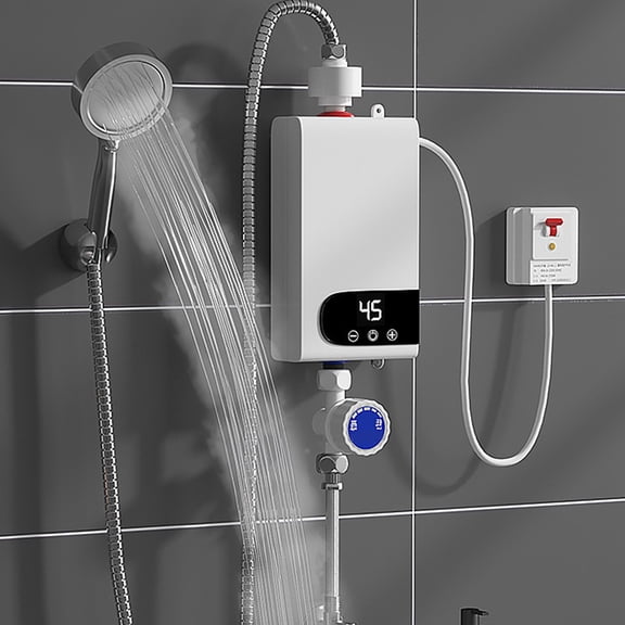 Electric Tankless Water Heater Shower Head Set, Instant Hot Water Heater With LCD Display, Bath Instant Hot Faucet Kitchen Bathroom Heating Thermostat,White,3500W ,110V