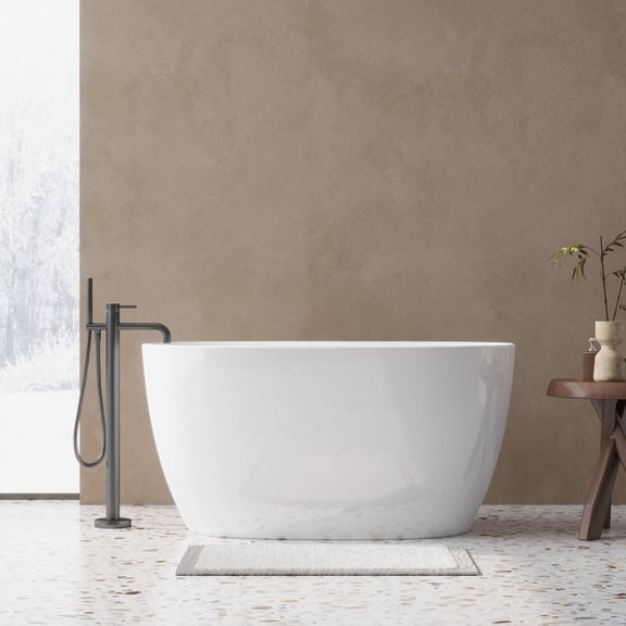 47" Freestanding Acrylic Bathtub, Oval, White, Chrome Overflow & Drain