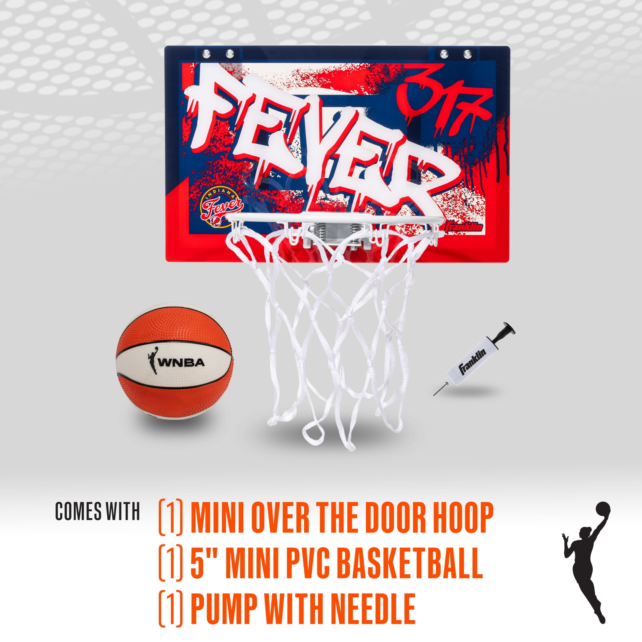 Franklin Sports WNBA Indiana Fever Over the Door Basketball Hoop - Kids Indoor Basketball Hoop with Mini Ball - WNBA Fan Shop Mini Hoop for Bedroom + Office