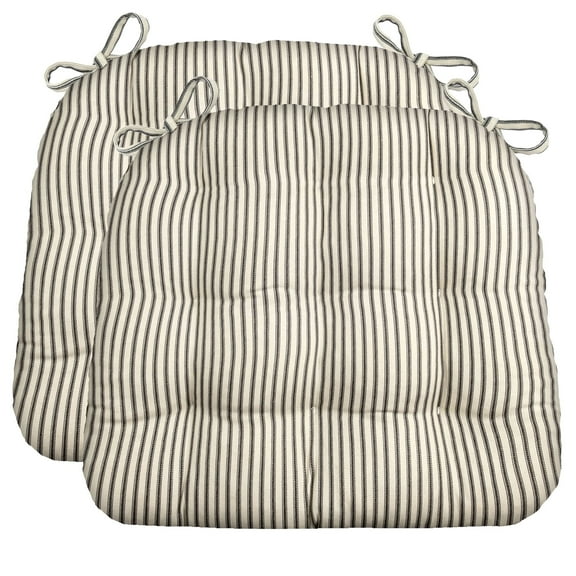 Barnett Home Decor Dining Chair Cushions with Ties, 16.5 x 18, Pack of 2 – Ticking Stripe Black – 100% Cotton, Latex Foam Fill, Made in USA