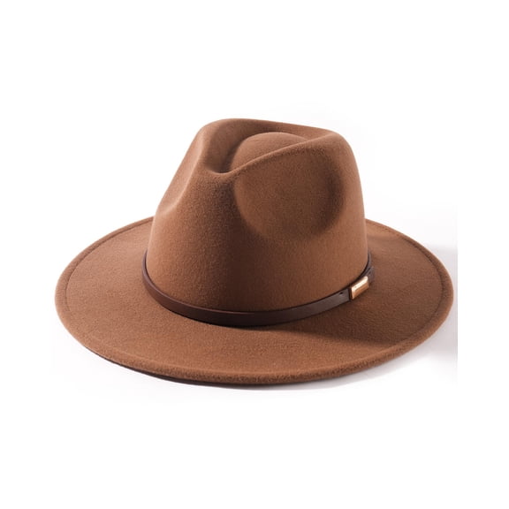 FURTALK Fedora Hats for Men Women Wide Brim Felt Panama Dress Hat with Belt Buckle Adjustable Size 7-7 3/8