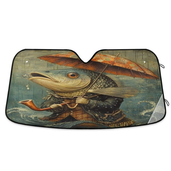 WOBOGO Strange Fish Car Windshield Sunshades Autopilot Lightweight Accordion Sun Visor 53×23.5in