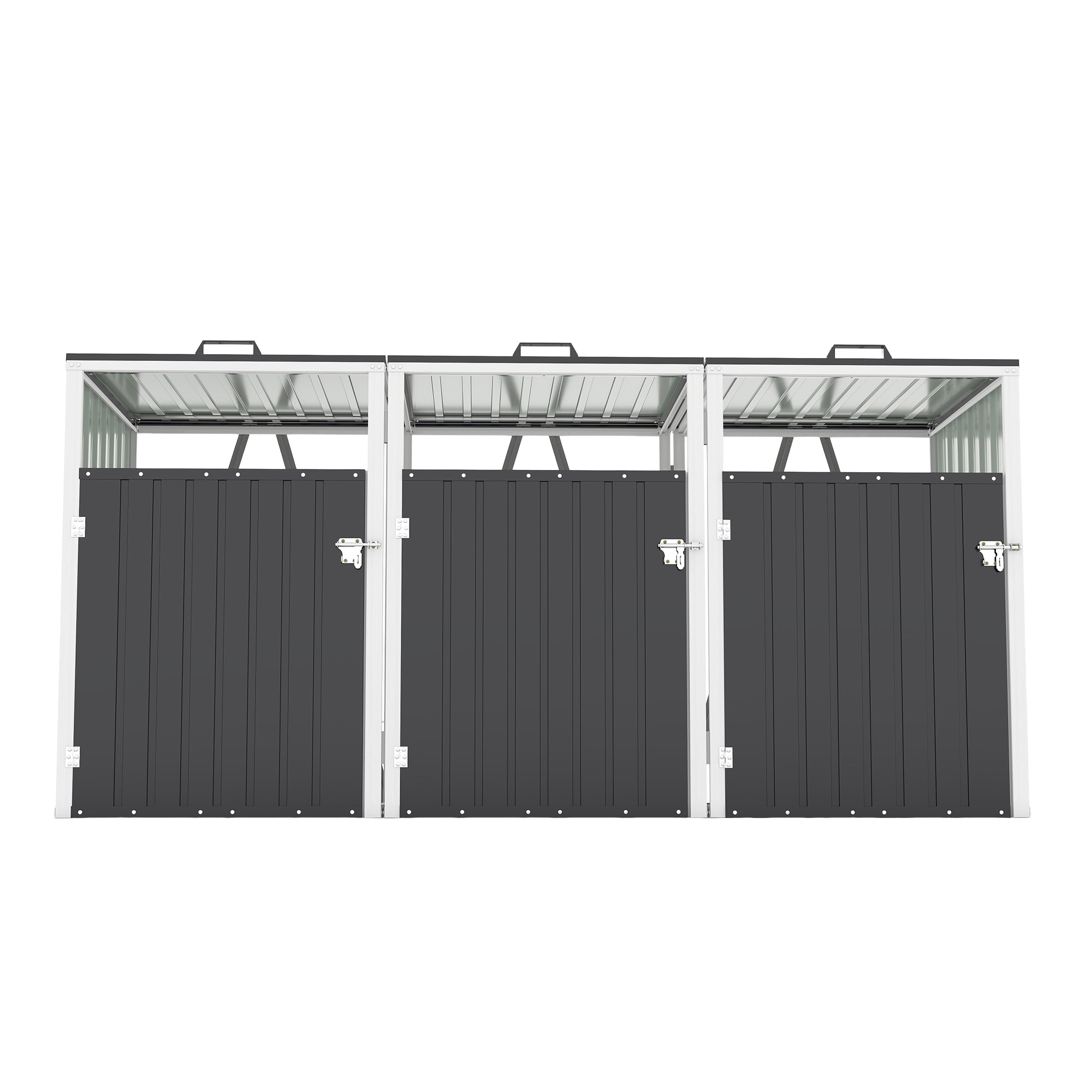 Royard Oaktree Metal Garbage Can Shed for 3 Trash Cans, 120 Cu.Ft Outdoor Storage Shed with Lockable Doors & Waterproof Lid Chain, Bike Sheds & Outdoor Storage for Patio, Garden, Backyard, Dark Grey
