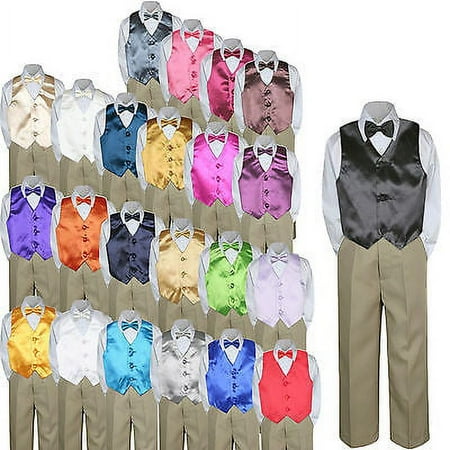 Color Choice 4pc Vest Bow Tie Boy Suit Khaki Set Baby Toddler Kid Formal sz S-7