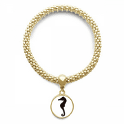 black hippocampus marine life outline en bracelet round pendant jewelry chain