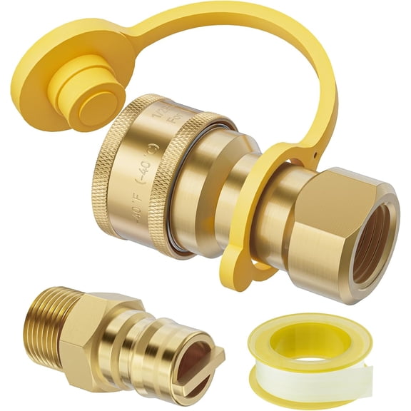 1/2 Inch Natural Gas Quick Connect Fitting for Natural Gas GANGZI, Propane Quick Connect Fittings, Natural Gas and Propane Quick Connect Set (2 Pcs), Solid Brass