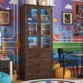 thumbnail image 6 of 75" Tall Pantry Cabinet with 3 Drawers & Adjustable Shelves, Farmhouse Kitchen Storage Cupboard Display Cabinet Bookcase with 2 Arch Glass Doors & LED Lights for Home Office, 6 of 12