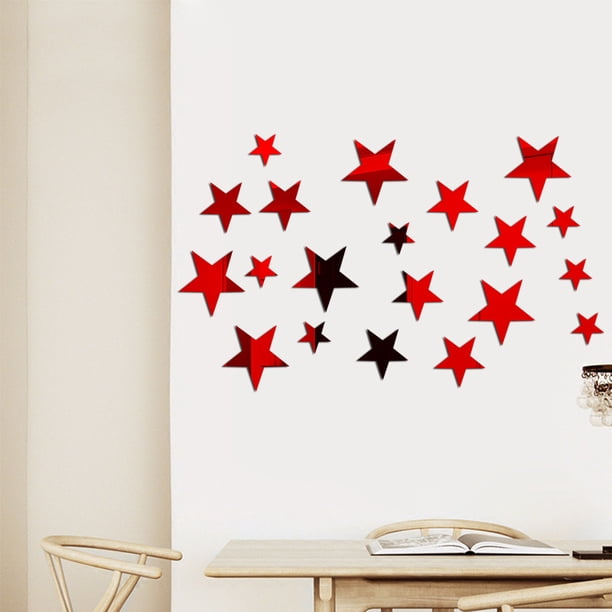 Pegatinas de pared con espejo de combinación de tres tamaños de estrellas, grande, mediano y pequeño