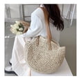 thumbnail image 3 of Straw Handbags Women Handwoven Round Corn Straw Bags Natural Chic Hand Large Summer Beach Tote Woven Handle Shoulder Bag, 3 of 6