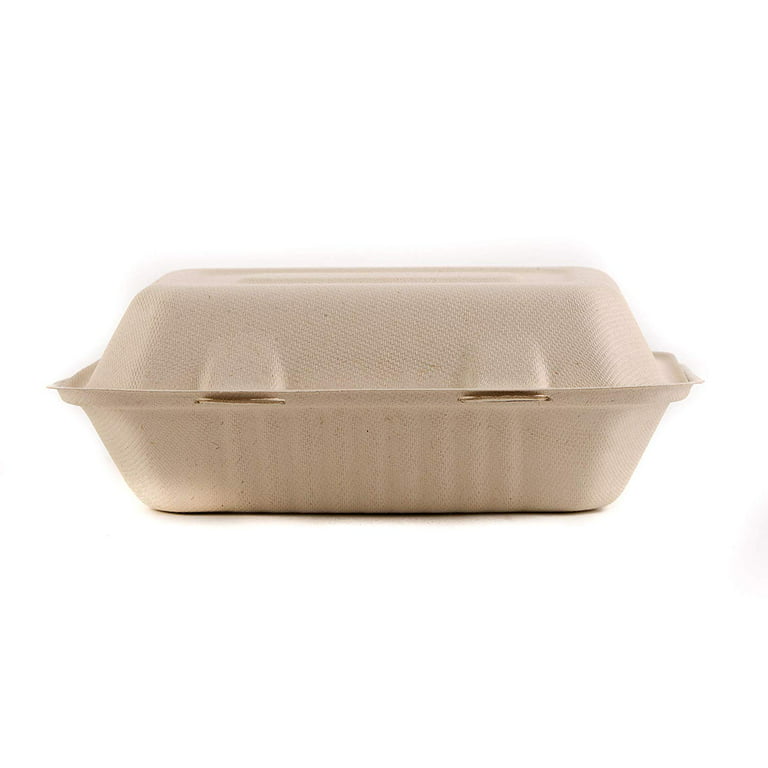 350 Count - Biodegradable 9x6 Take Out Food Containers with Clamshell  Hinged Lid - Eco Friendly Sugarcane Bagasse 100% Compostable, Recyclable,  ToGo