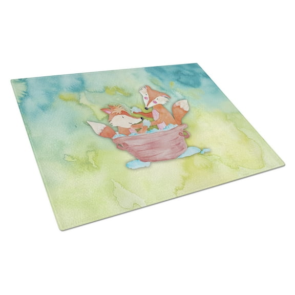 Caroline's Treasures Foxes Bathing Watercolor Glass Cutting Board Large