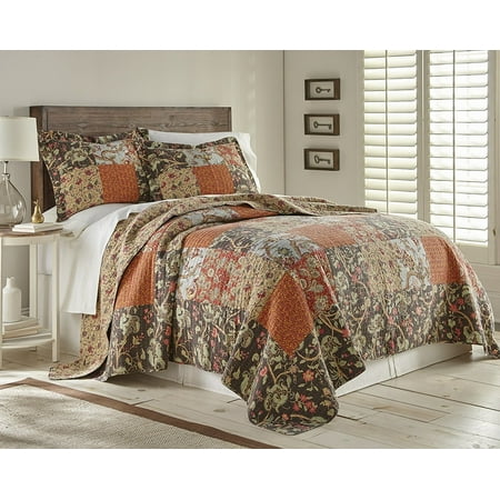Sage Cotton Summer Collection - Chezmoi Collection Georgia 3-Piece Floral Patchwork Reversible 100% Cotton Vintage Washed Quilt Set