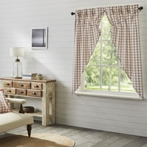 VHC Brands Annie Buffalo Portabella Check Farmhouse Prairie Short Panel Curtain Set 63x36x18