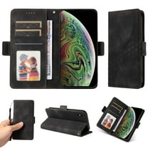 ELEHOLD For iPhone XR Leather Wallet Phone Case, Embossed Diamond Folio Flip Cover, Card Holder Cash Slot, Stand Support, Wrist Strap Lanyard -Black