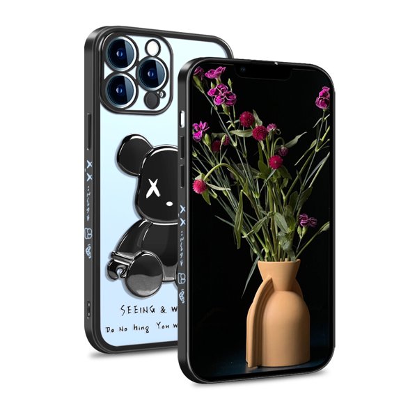 SOATUTO For iPhone 14 / iPhone 14 Pro / iPhone 14 Plus / iPhone 14 Pro Max Phone Case Cool Bear Shockproof Clear Slim Phone Case Cover 3D Bear Luxury Protective Case Cover - iPhone 14,Black