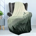 thumbnail image 4 of Forest Soft Flannel Fleece Throw Blanket, Panorama of a Valley and Mystic Forest of Pine Trees Natureme, Cozy Plush for Indoor and Outdoor Use, 50" x 60", Eggshell and Sage Green, by Ambesonne, 4 of 5