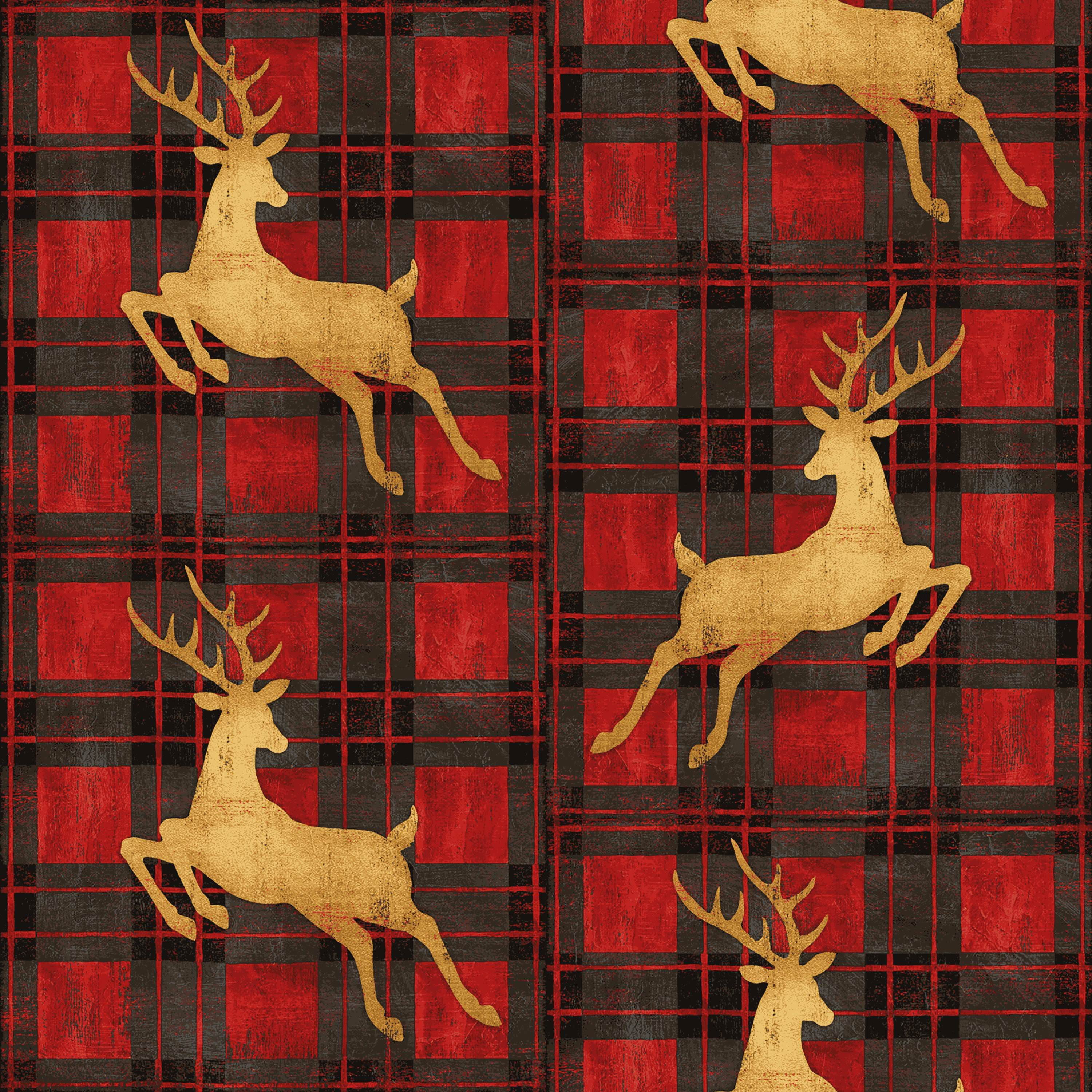 RTC Cotton Christmas Buffalo Check Reindeer Fabric, per Yard - Walmart