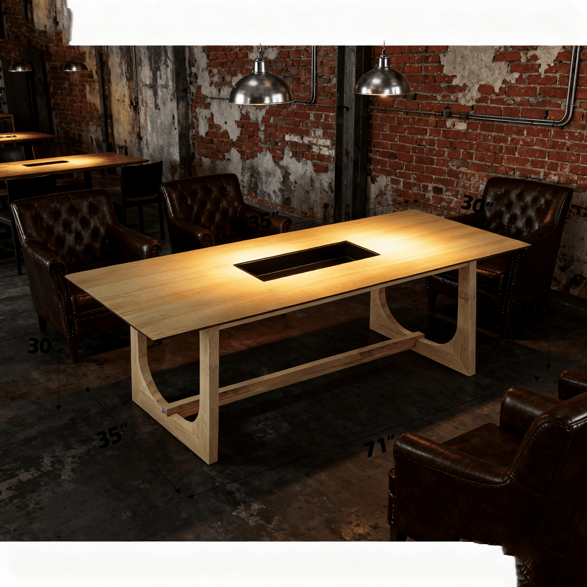 Rectangular Dining Table with Natural Wood Grain Finish, Sturdy Double U Base Synthetic Wood Table for Dining Room and Kitchen
